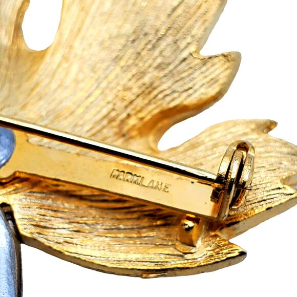 Park Lane Maple Leaf Brooch Clear Pave Crystals Brushed Gold Tone Pin Vintage - Picture 4 of 6